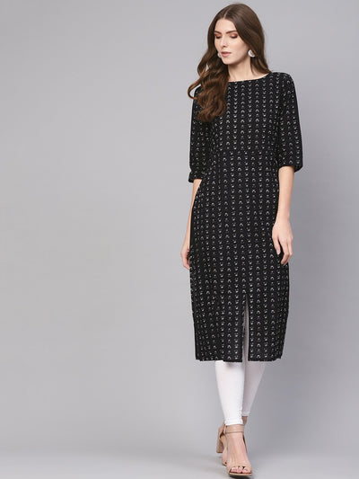 Women Black & White Printed Straight Kurta