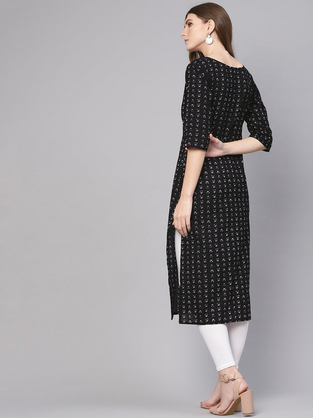 Women Black & White Printed Straight Kurta