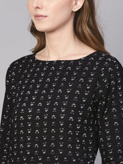 Women Black & White Printed Straight Kurta