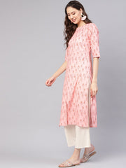 Women Peach-Coloured Printed Straight Kurta
