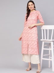 Women Peach-Coloured Printed Straight Kurta