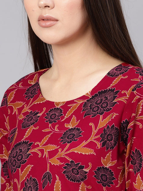 Women Maroon & Black Printed A-Line Dress