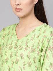 Women Green & Pink Printed A-Line Dress