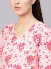 Women Peach-Coloured & Pink Printed A-Line Dress