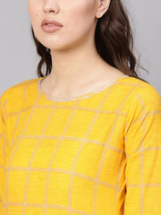 Women Yellow & Beige Checked Kurta with Trousers