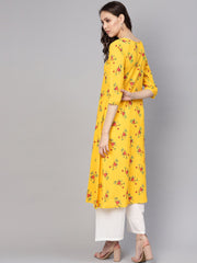 Women Yellow & White Printed Kurta with Palazzos