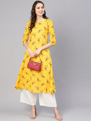 Women Yellow & White Printed Kurta with Palazzos