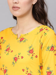Women Yellow & White Printed Kurta with Palazzos