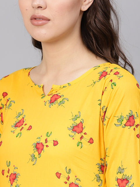 Women Yellow & White Printed Kurta with Palazzos