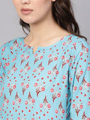 Women Blue & White Printed Kurta with Palazzos