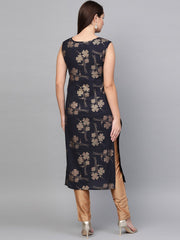 Nayo Black gold printed round neck cotton straight kurta