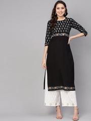 Women Black & White Printed Kurta with Palazzos