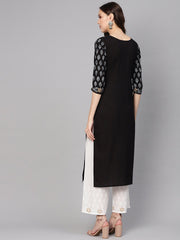 Women Black & White Printed Kurta with Palazzos