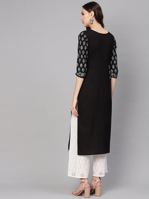 Women Black & White Printed Kurta with Palazzos