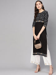 Women Black & White Printed Kurta with Palazzos