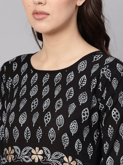 Women Black & White Printed Kurta with Palazzos