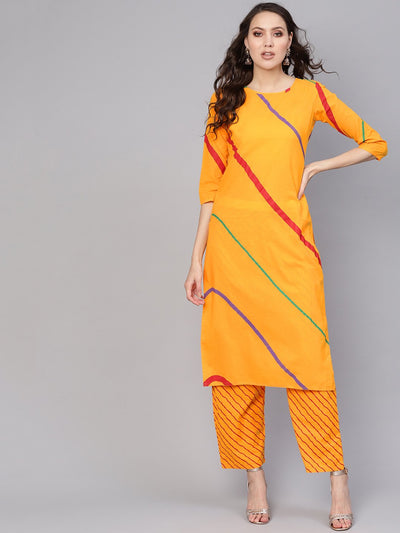 Women Yellow Printed Kurta with Trousers