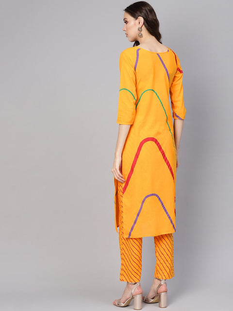 Women Yellow Printed Kurta with Trousers