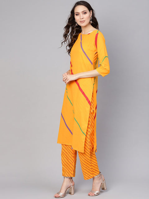 Women Yellow Printed Kurta with Trousers