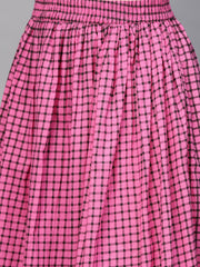 Nayo Women Pink Three-Quarter Sleeves Printed Straight Pure Cotton Kurta and Skirt Set