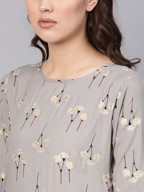 Women Charcoal Grey & Black Printed Kurta with Skirt