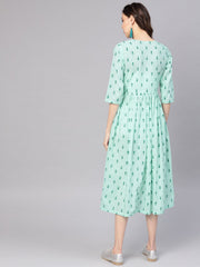 Women Green Printed A-Line Dress