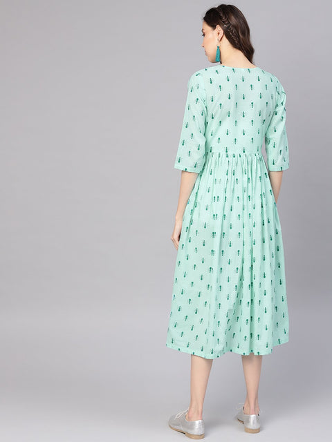Women Green Printed A-Line Dress