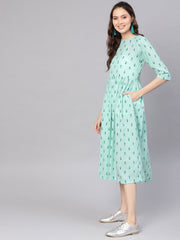 Women Green Printed A-Line Dress