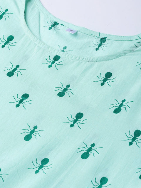 Women Green Printed A-Line Dress