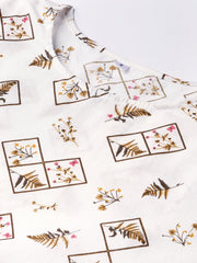 Women Off-White & Brown Printed A-Line Dress