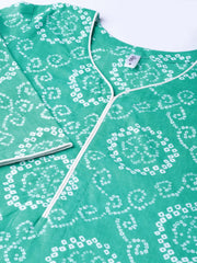 Women Green & White Printed Straight Kurta