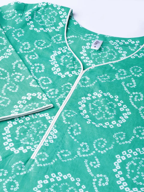Women Green & White Printed Straight Kurta