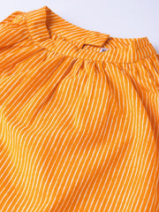 Women Orange & Off-White Striped Straight Kurta