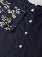Women Navy Blue & White Printed Kurta with Palazzos