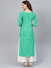 Women Green & White Printed Kurta with Palazzos