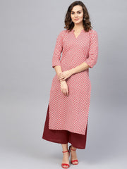 Women Red & Maroon Printed Kurta with Palazzos