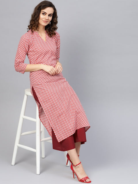 Women Red & Maroon Printed Kurta with Palazzos