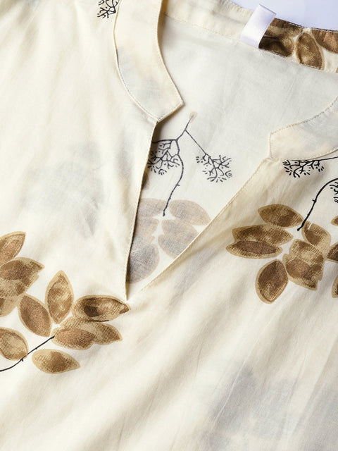 Women Cream-Coloured & Coffee Brown Printed Kurta with Palazzos & Dupatta