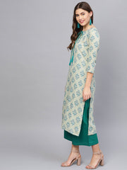 Women Green & Grey Printed Kurta with Palazzos