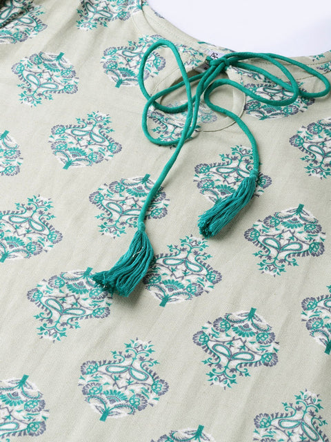 Women Green & Grey Printed Kurta with Palazzos