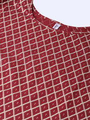 Women Maroon & Golden Printed Straight Kurta