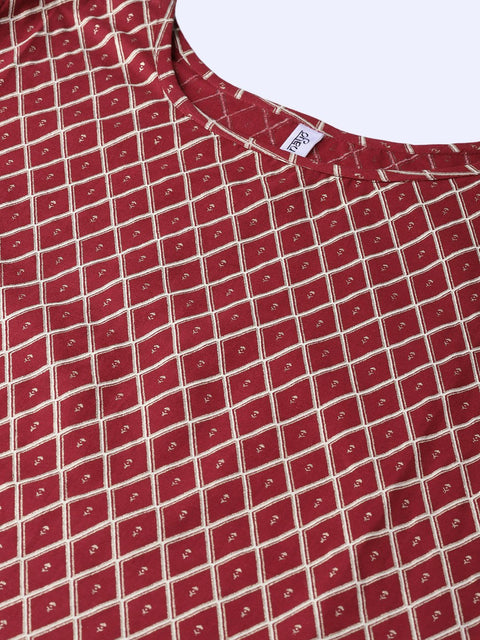 Women Maroon & Golden Printed Straight Kurta