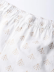 Women White & Red Printed Kurta with Trousers