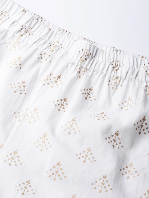 Women White & Red Printed Kurta with Trousers