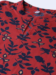 Women Maroon & Navy Blue Printed Straight Kurta