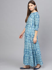 Women Blue Printed Maxi Dress