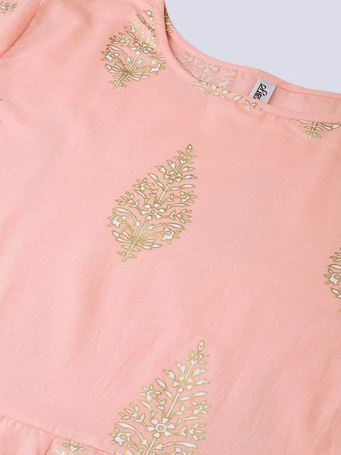 Women Pink & Golden Printed Maxi Dress