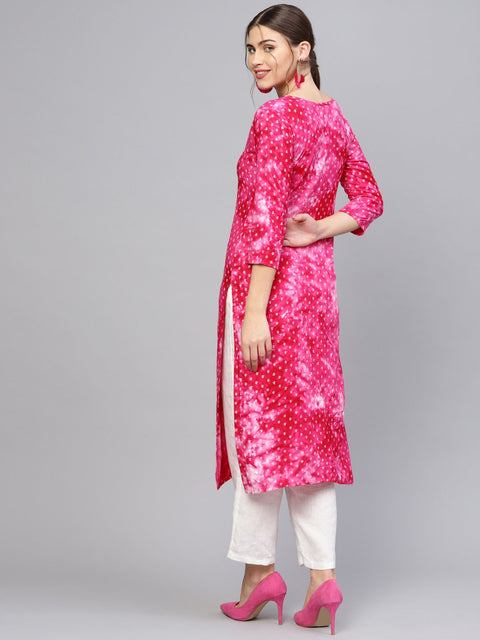 Women Pink & White Printed Straight Kurta