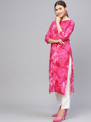Women Pink & White Printed Straight Kurta