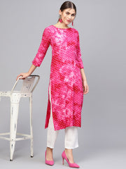 Women Pink & White Printed Straight Kurta